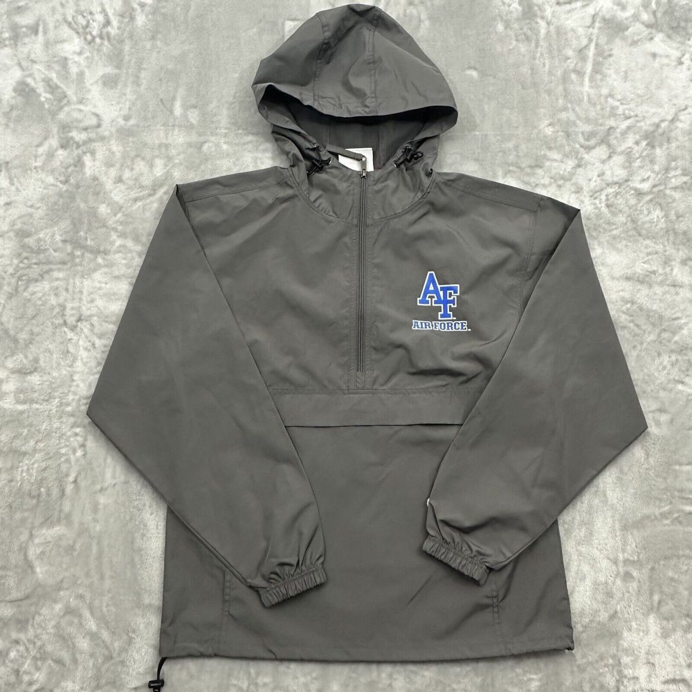 VTG Champion Windbreaker  Men's‎ Size Small Gray Air Force Pull Over Packable